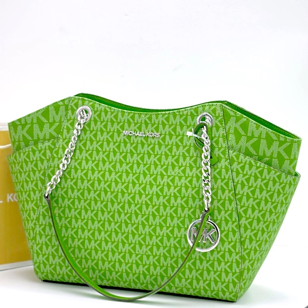 Michael Kors Jet Set Large Signature Logo Chain Shoulder Tote Bag
Jungle Green